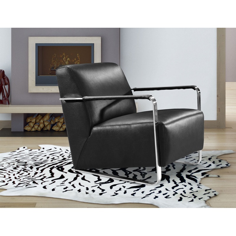 Modern Black Leather and Chrome Accent Chair By Homeroots