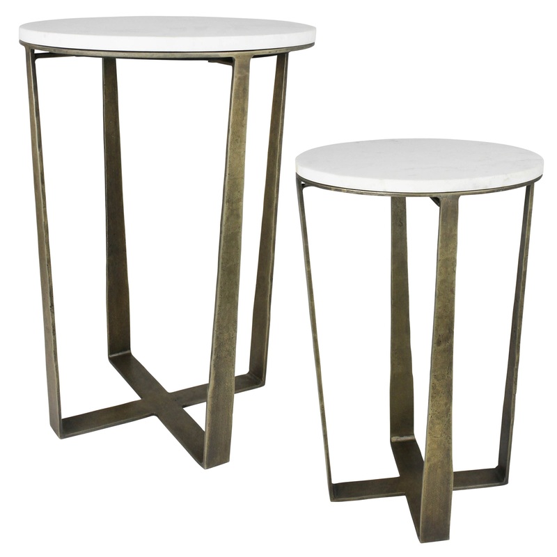 Shelton Side Tables, Brass & Marble - Set of 2 By HomArt