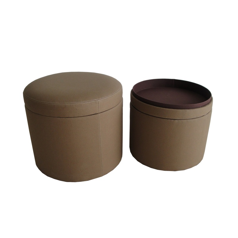 Tan Canvas Round Storage Ottoman By Homeroots