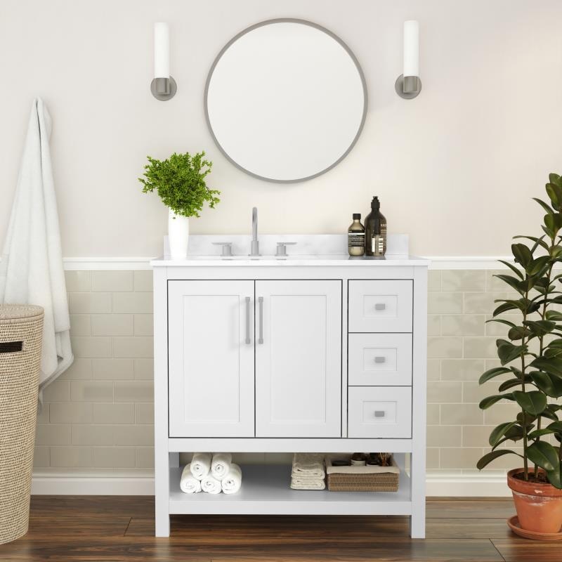 Vega 36 Inch Bathroom Vanity with Sink Open Shelf and 3 Drawers By Flash Furniture
