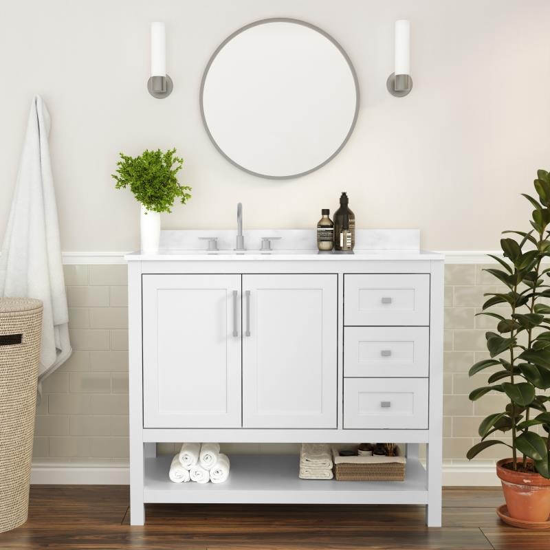 Vega 42 Inch Bathroom Vanity with Sink Open Shelf and 3 Drawers By Flash Furniture