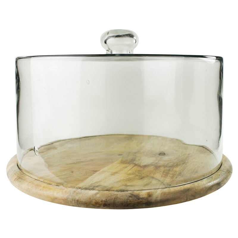 Bodega Cake Cloche, Glass & Wood By HomArt