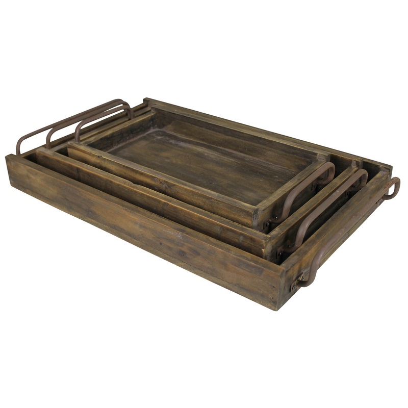 Davis Trays, Wood, Set of 3 By HomArt