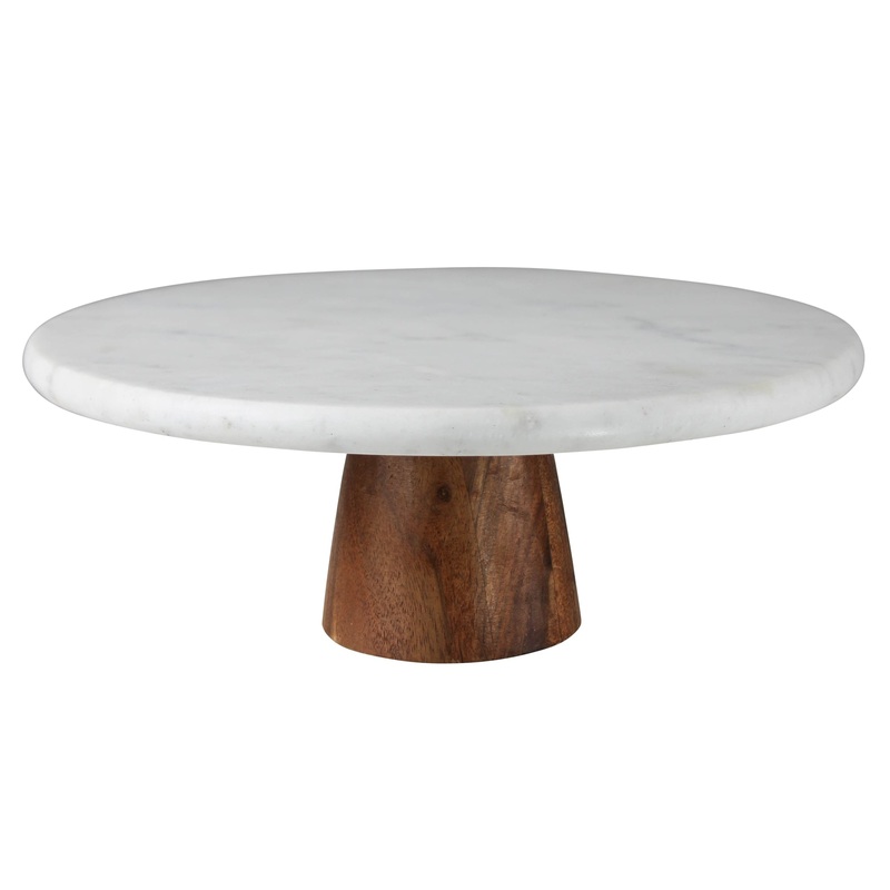 Duel Cake Pedestal, Marble & Wood By HomArt