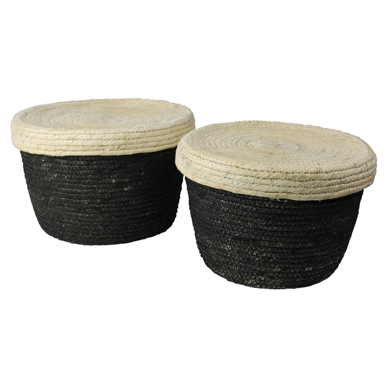Gideon Lidded Basket, Black  - Set/2 By HomArt