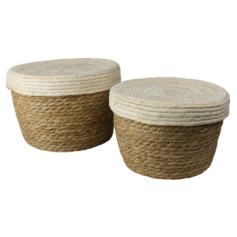 Gideon Lidded Basket, Natural - Set/2 By HomArt