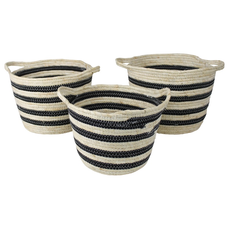 Gideon Striped Baskets with Handles - Set/3, Sm By HomArt