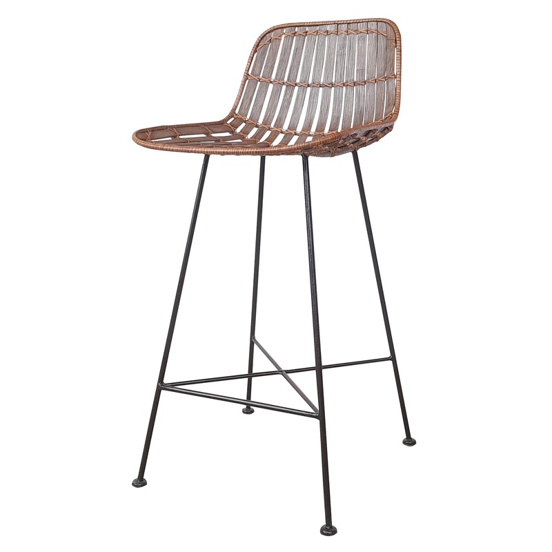 Hermosa Bar Stool, Iron & Rattan By HomArt