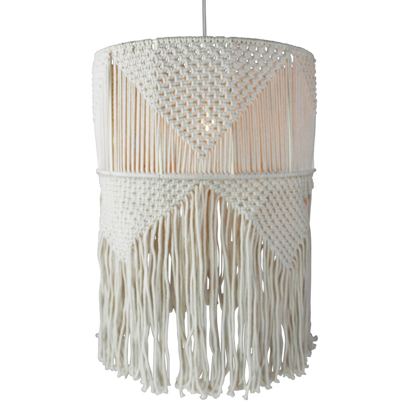 Macrame Pendant - Tall Drum with Fringe By HomArt