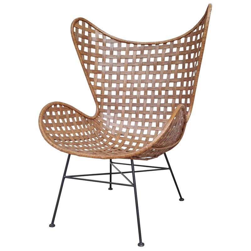 Mariposa Wing Chair, Iron & Rattan By HomArt