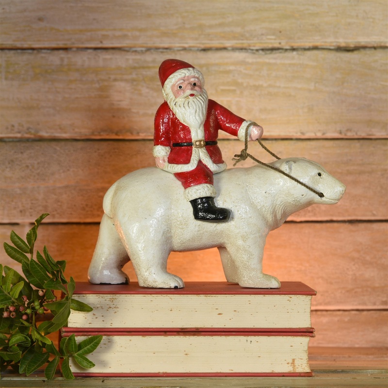 Polar Bear with Santa, Cast Iron By HomArt