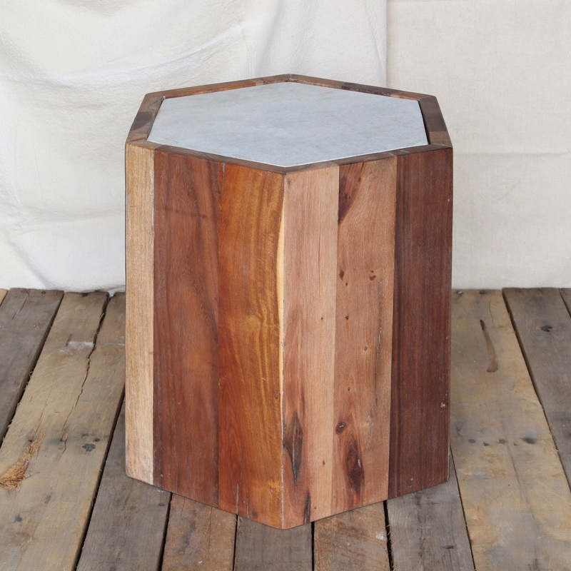 Reclaimed Wood Hexagon Table with Marble Top By HomArt