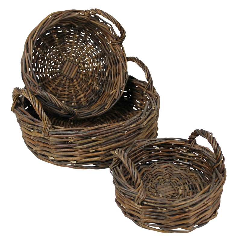Round Baskets, Willow - Set of 3 By HomArt