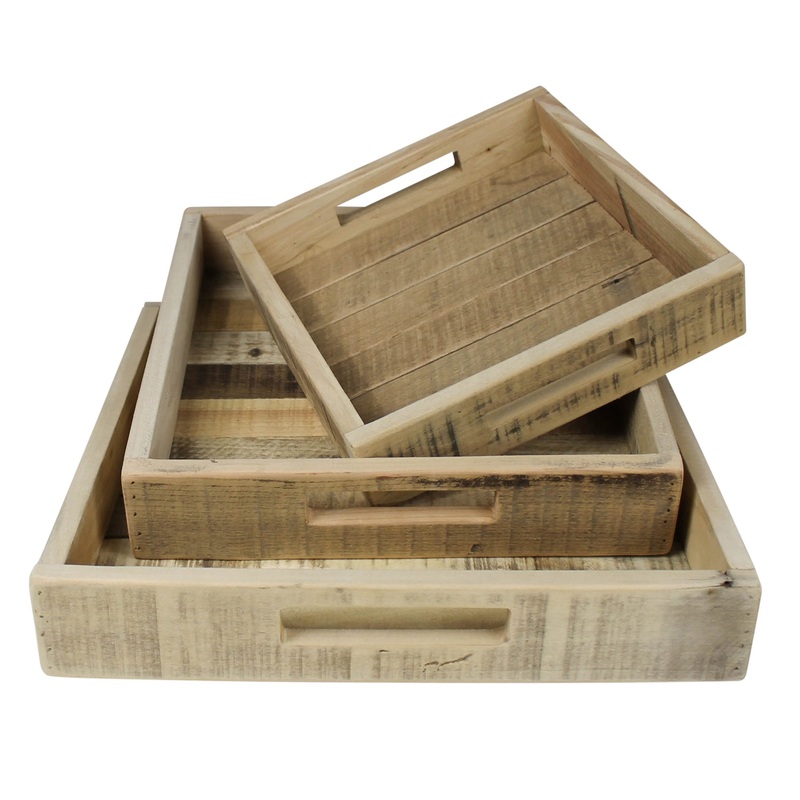 Shaw Wood Trays, Square - Set of 3 By HomArt
