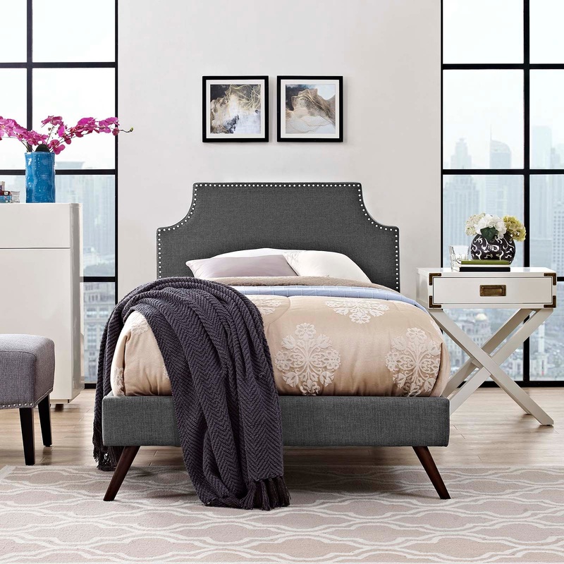 Corene Twin Fabric Platform Bed with Round Splayed Legs By Modway - MOD-5943