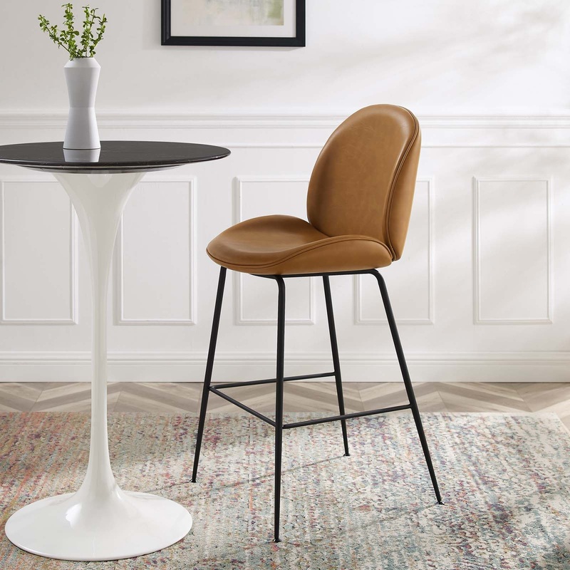 Scoop Black Powder Coated Steel Leg Vegan Leather Bar Stool By Modway - EEI-4640