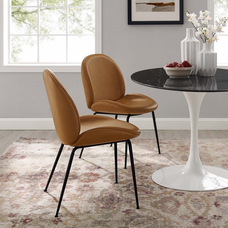 Scoop Black Powder Coated Steel Leg Vegan Leather Dining Chairs - Set of 2 By Modway - EEI-4636