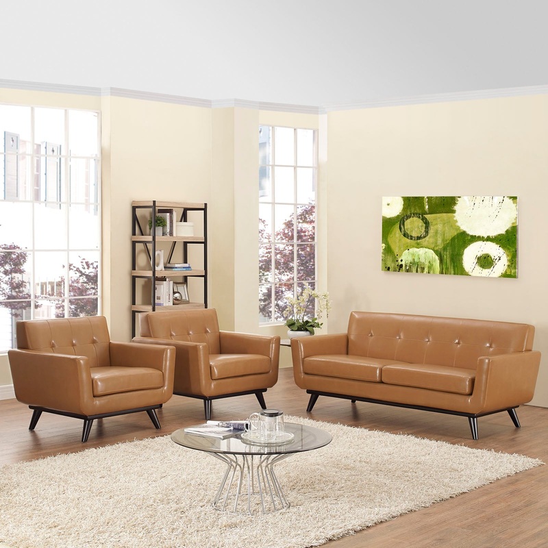 Engage 3 Piece Leather Living Room Set By Modway - EEI-1762