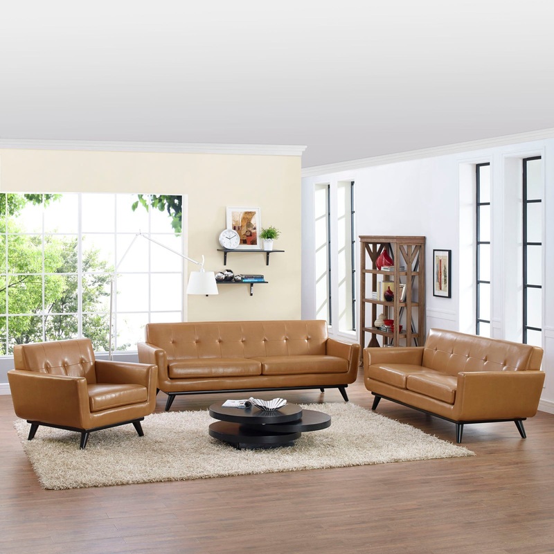 Engage 3 Piece Leather Living Room Set By Modway - EEI-1764