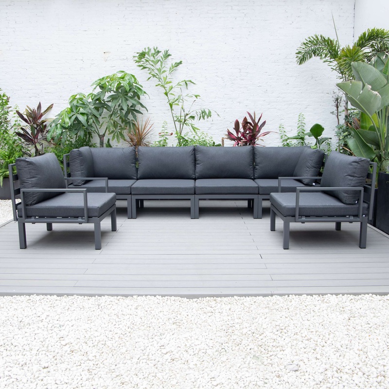 LeisureMod Hamilton 6-Piece Aluminum Patio Conversation Set With Cushions