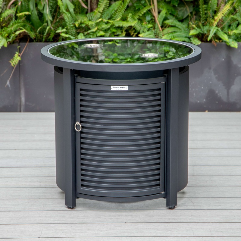 LeisureMod Walbrooke Black Patio Round Tank Holder with Slats Design