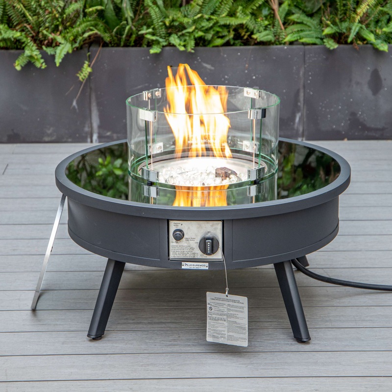 Leisuremod Walbrooke Outdoor Patio Aluminum Round Fire Pit Side Table