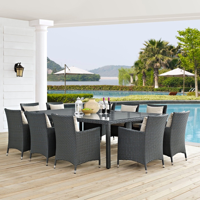 Sojourn 11 Piece Outdoor Patio Sunbrella Dining Set By Modway - EEI-2311
