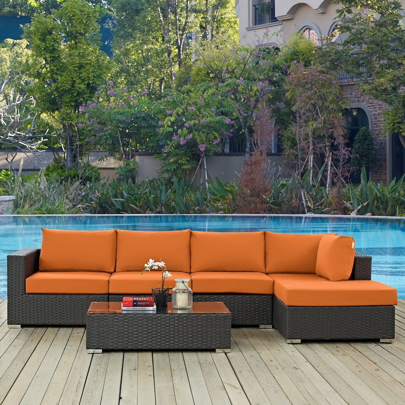 Sojourn 5 Piece Outdoor Patio Sunbrella Sectional Set By Modway - EEI-1886