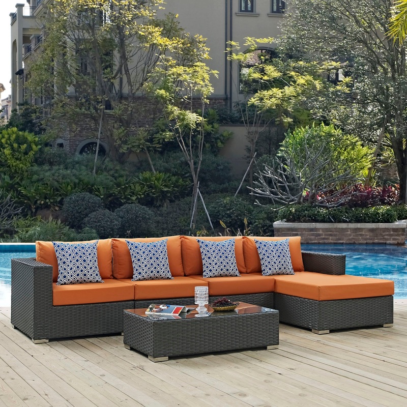 Sojourn 5 Piece Outdoor Patio Sunbrella Sectional Set By Modway - EEI-2382