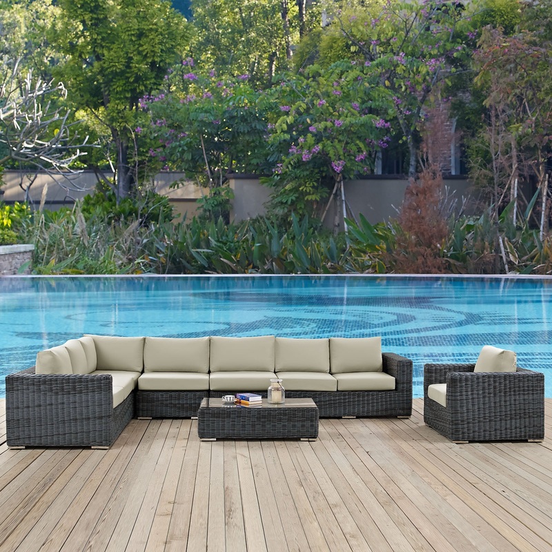 Summon 7 Piece Outdoor Patio Sunbrella Sectional Set By Modway - EEI-2014