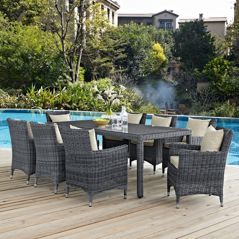 Summon 9 Piece Outdoor Patio Sunbrella Dining Set By Modway - EEI-2331