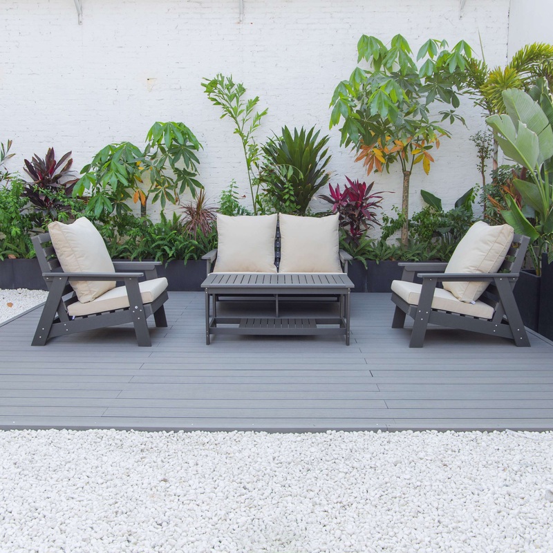 LeisureMod Alpine Poly Lumber 4-Piece Weather Resistant Patio Conversation Set
