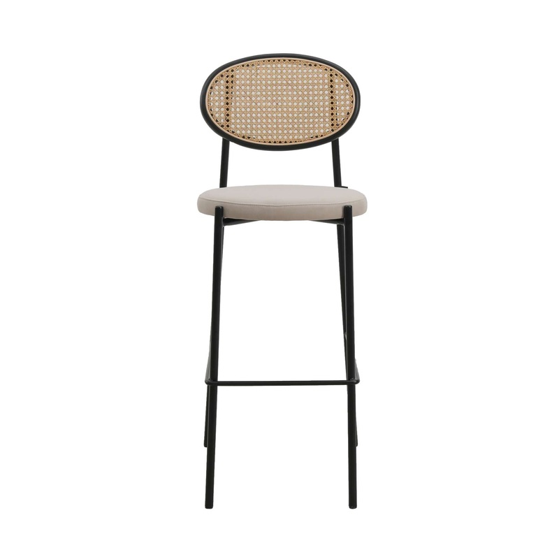 LeisureMod Euston Modern Wicker Bar Stool With Black Steel Frame