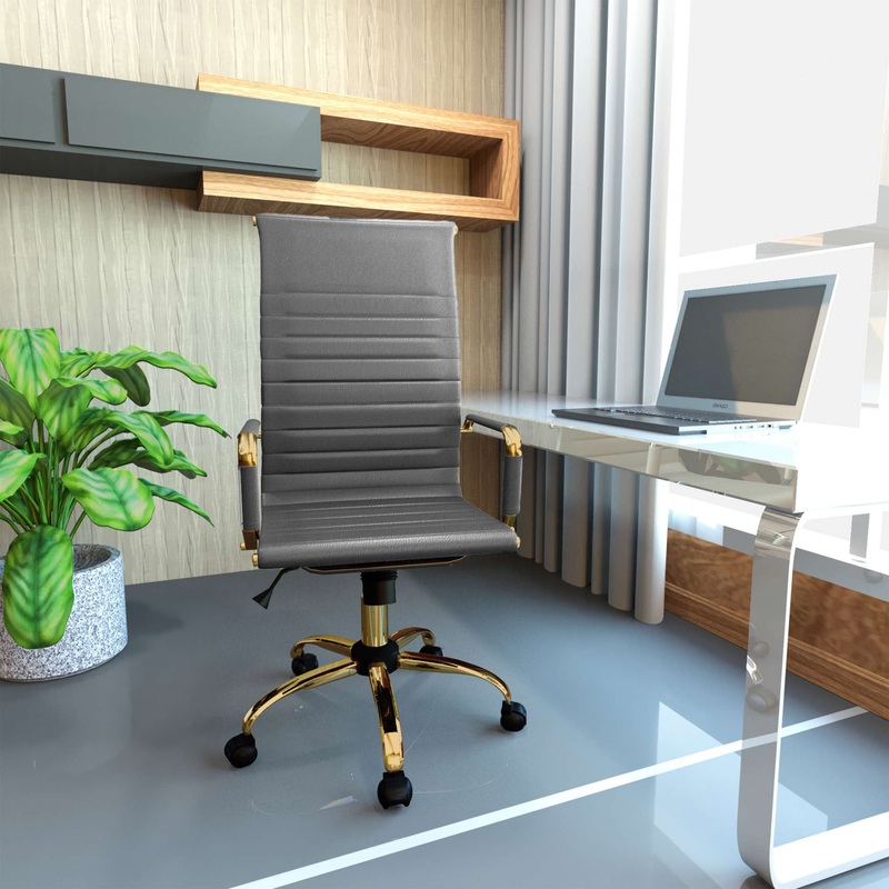 LeisureMod Harris High-Back Leatherette Office Chair With Gold Frame