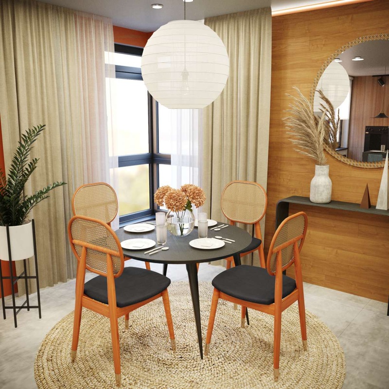 LeisureMod Holbeck Wicker Dining Chair with Upholstered Leather Seat and Beech Wood Legs