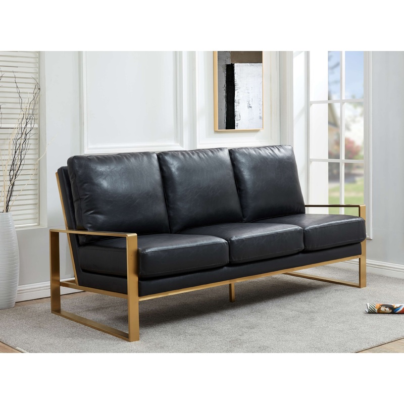 LeisureMod Jefferson Modern Design Leather Sofa With Gold Frame