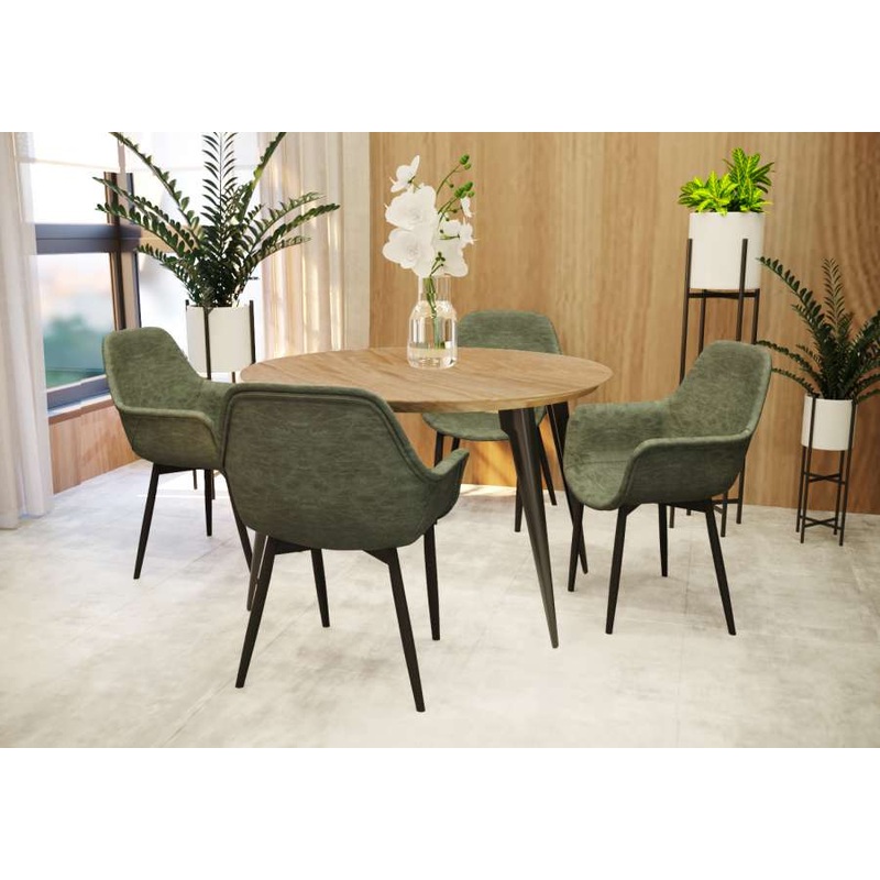 LeisureMod Markley Modern Leather Dining Arm Chair With Metal Legs - EC26G