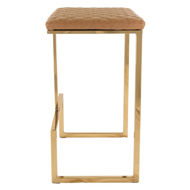 LeisureMod Quincy Quilted Stitched Leather Bar Stools With Gold Metal Frame - QSG29BR