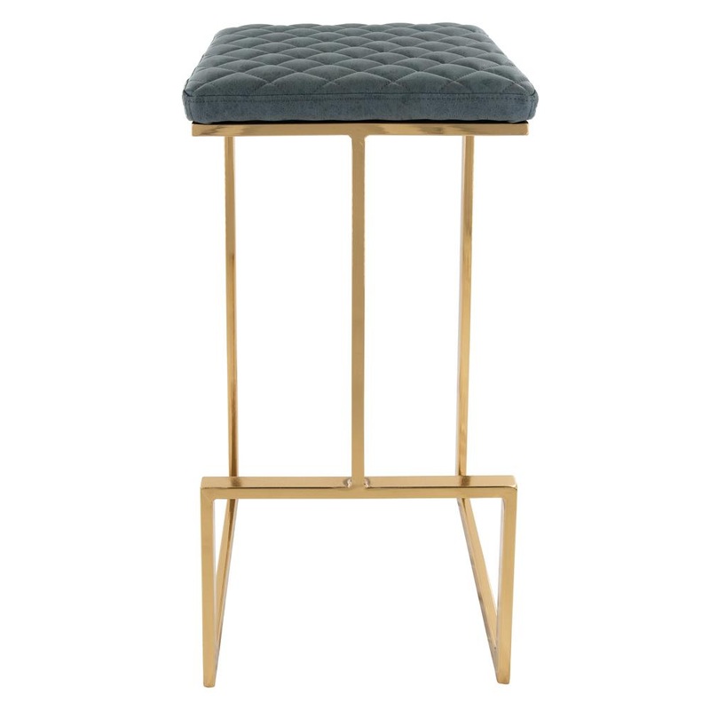 LeisureMod Quincy Quilted Stitched Leather Bar Stools With Gold Metal Frame - QSG29BU