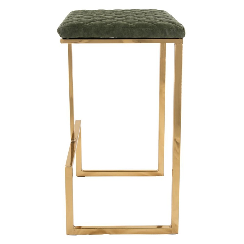 LeisureMod Quincy Quilted Stitched Leather Bar Stools With Gold Metal Frame - QSG29G