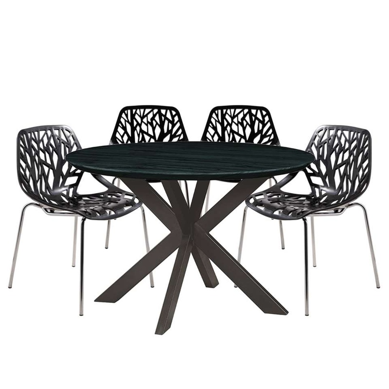 Leisuremod Ravenna Mid-Century Modern 5-Piece Metal Dining Set with 4 Stackable Plastic Chairs