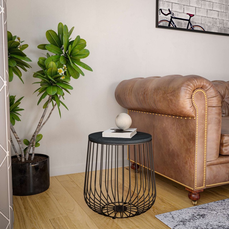 LeisureMod Runswick Modern Wood Top End Table With Metal Base
