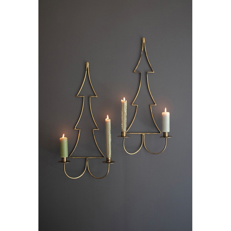 Antique Brass Christmas Tree Wall Candle Sconces Set Of 2 By Kalalou