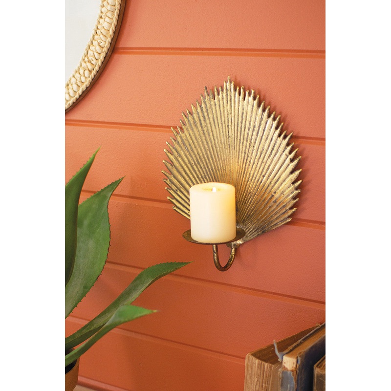 Antique Brass Palm Leaf Candle Sconce (Min 2) By Kalalou