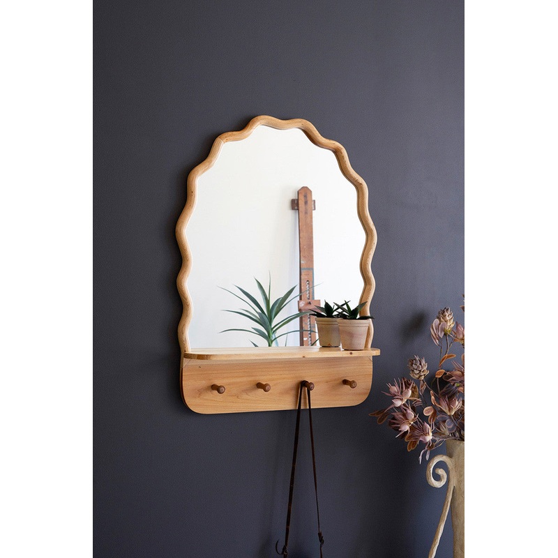 Arched Wooden Squiggle Framed Mirror W Shelf And Coat Hooks By Kalalou
