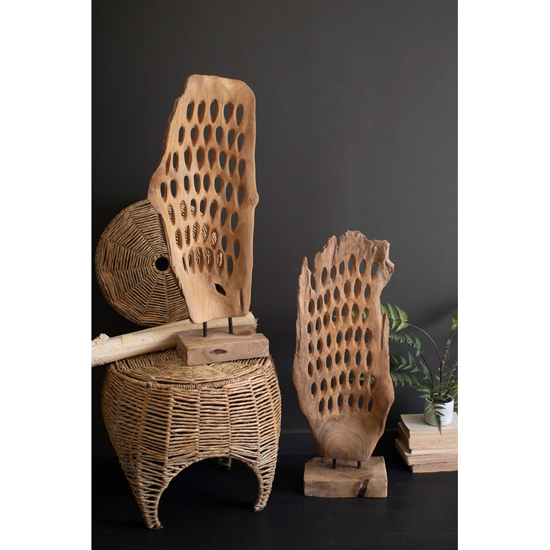 Carved Teak Wood Scuplture On A Base - Perforated By Kalalou
