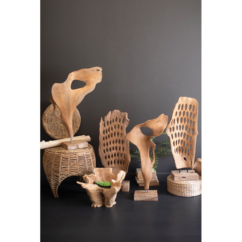 Carved Teak Wood Scuplture On A Base - Smooth By Kalalou