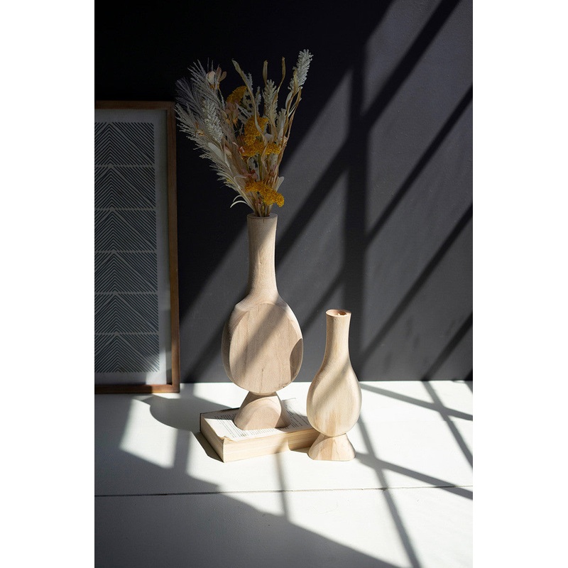 Carved Wooden Bud Vases Set Of 2 By Kalalou
