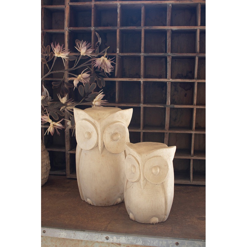 Carved Wooden Owl Statues Set Of 2 By Kalalou
