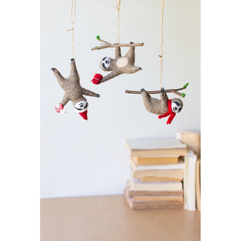 Felt Sloth Christmas Ornaments (Min 2) Set Of 3 By Kalalou
